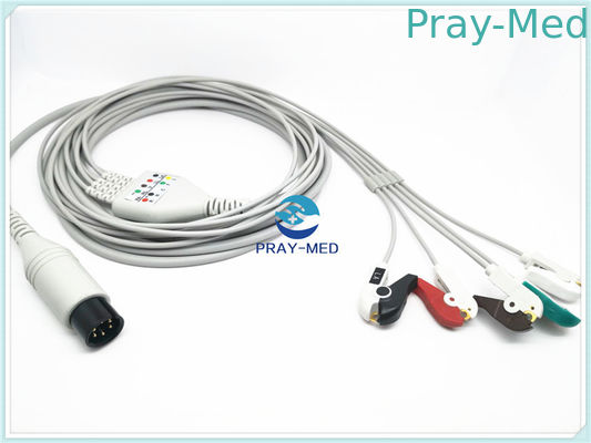 Γύρω από 6 την καρφίτσα Welch Allyn 5 καλώδιο 3.6m Zoll Ecg μολύβδου γκρίζο άσπρο χρώμα