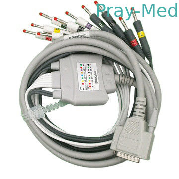 Zoncare 10 γκρι καλωδίων μολύβδου EKG με την μπανάνα 4.0mm συνδετήρας DB 36pin